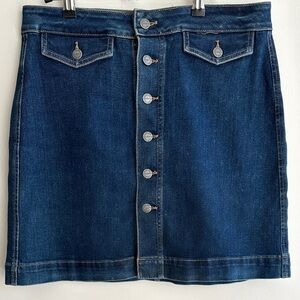 LOFT Button Down Denim Skirt, Dark Wash, Size 8